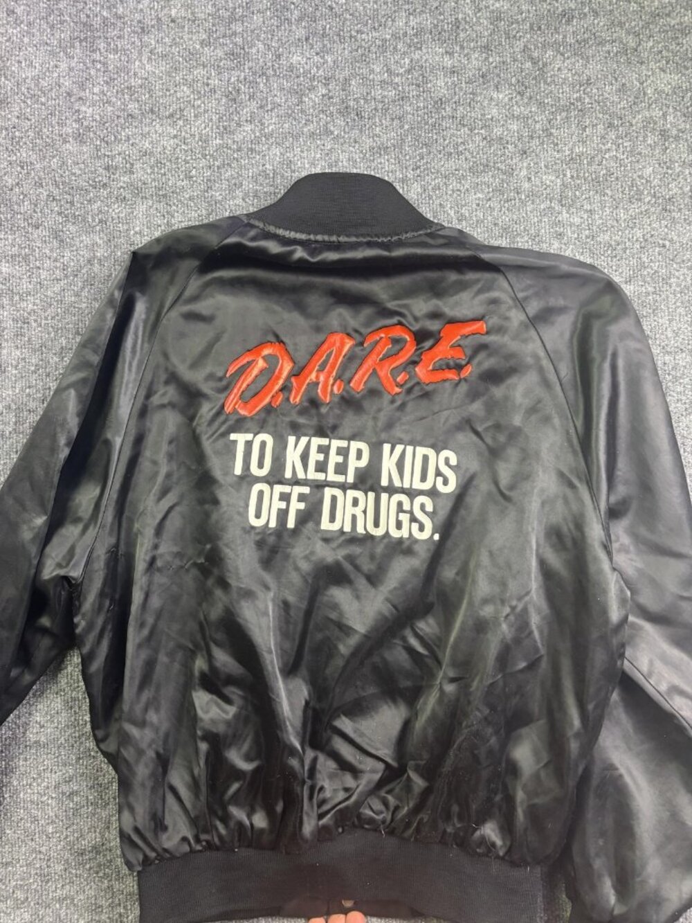 Vintage Satins Jacket Mens Large Black DARE Bomber Satin USA 80s 90s Retro